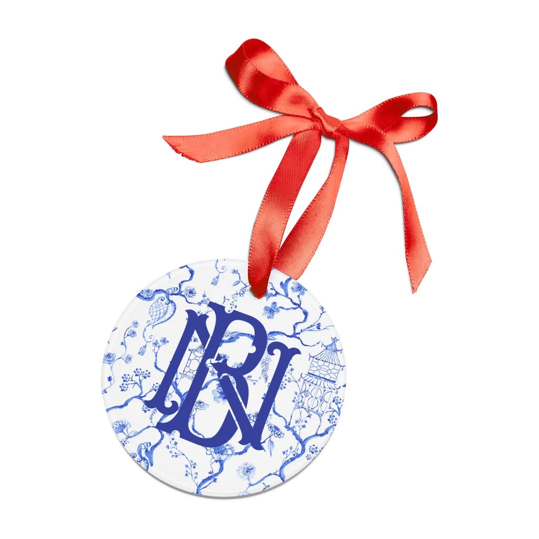 Monogram Chinoiserie Christmas Ornament Custom Blue and White - Etsy | Etsy (US)