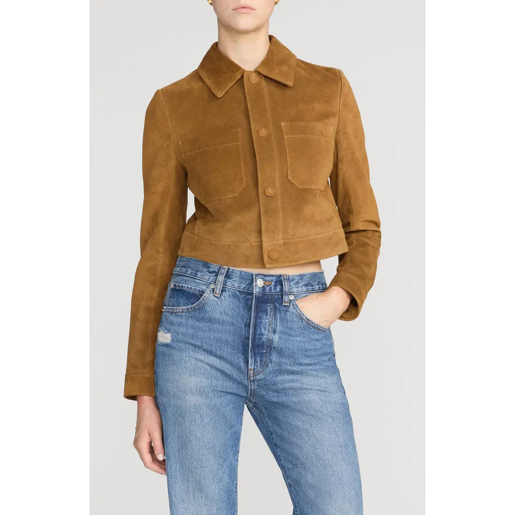 FRAME The Small Suede Jacket in Saddle at Nordstrom, Size Medium | Nordstrom