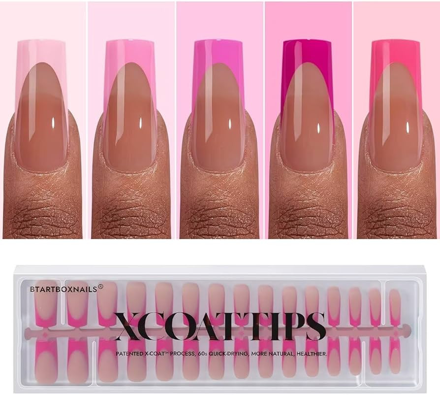 BTArtboxnails XCOATTIPS Pink French Tip Press On Nails - Long Press On Nails Square, Soft Gel Nai... | Amazon (US)