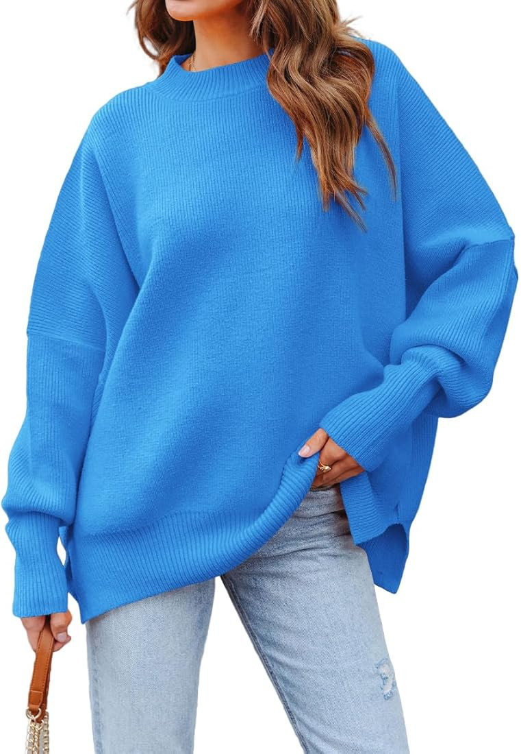 Womens 2023 Mock Neck Long Sleeve Sweater Fall Oversized Ribbed Knit Pullover Tops | Amazon (US)