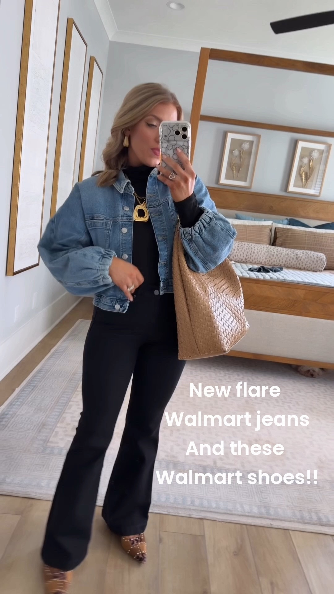 The Walmart denim jacket strikes again! 🙌🏼💙 This new arrival is SO good—the oversized fit and statement sleeves instantly make a simple black outfit feel elevated. I paired it with a black turtleneck, black flare jeans, woven tote + pointed flats for the cutest polished everyday look. Such a versatile Walmart fashion find you can style so many ways! ✨

#walmartfashion #walmartfinds #walmartstyle #denimjacket #blackjeans #flarejeans #fallfashion #falloutfit #affordablefashion #womensfashion