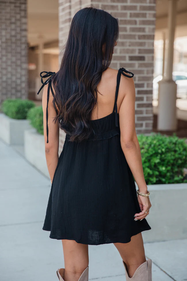 Feel The Beat Black Tie Shoulder V-Neck Dress FINAL SALE | Pink Lily