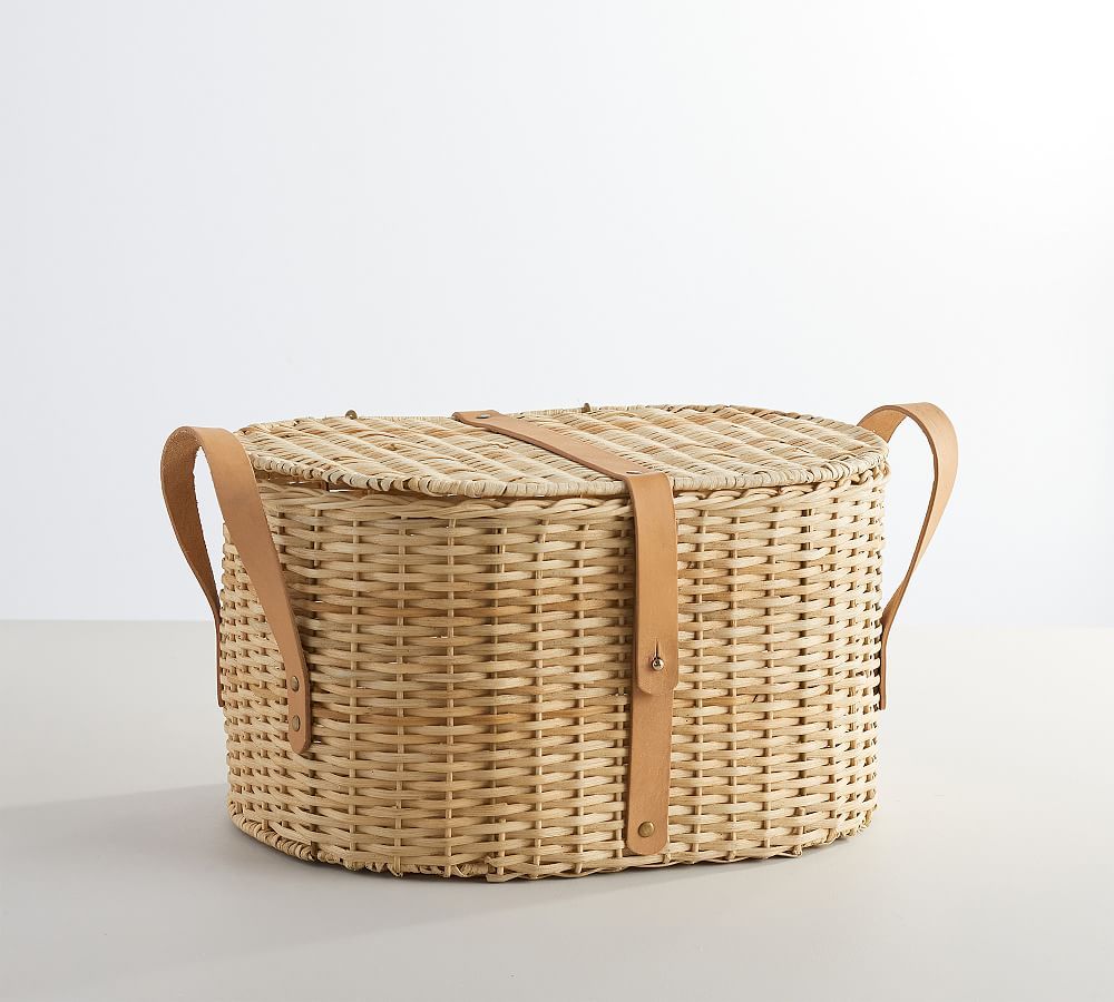 Austin Natural Woven Basket with Lid | Pottery Barn (US)