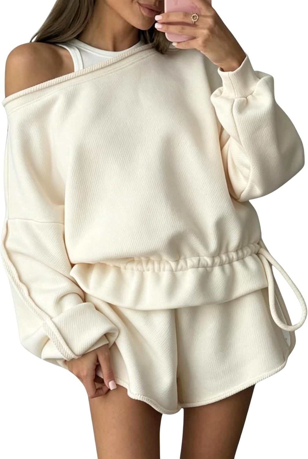 Women's Off Shoulder Sweatshirt Shorts Set Two Piece Outfit | Amazon (US)