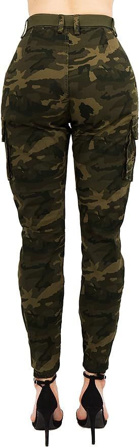 TwiinSisters Women's High Waist Slim Fit Jogger Cargo Camo Pants for Women with Matching Belt | Amazon (US)