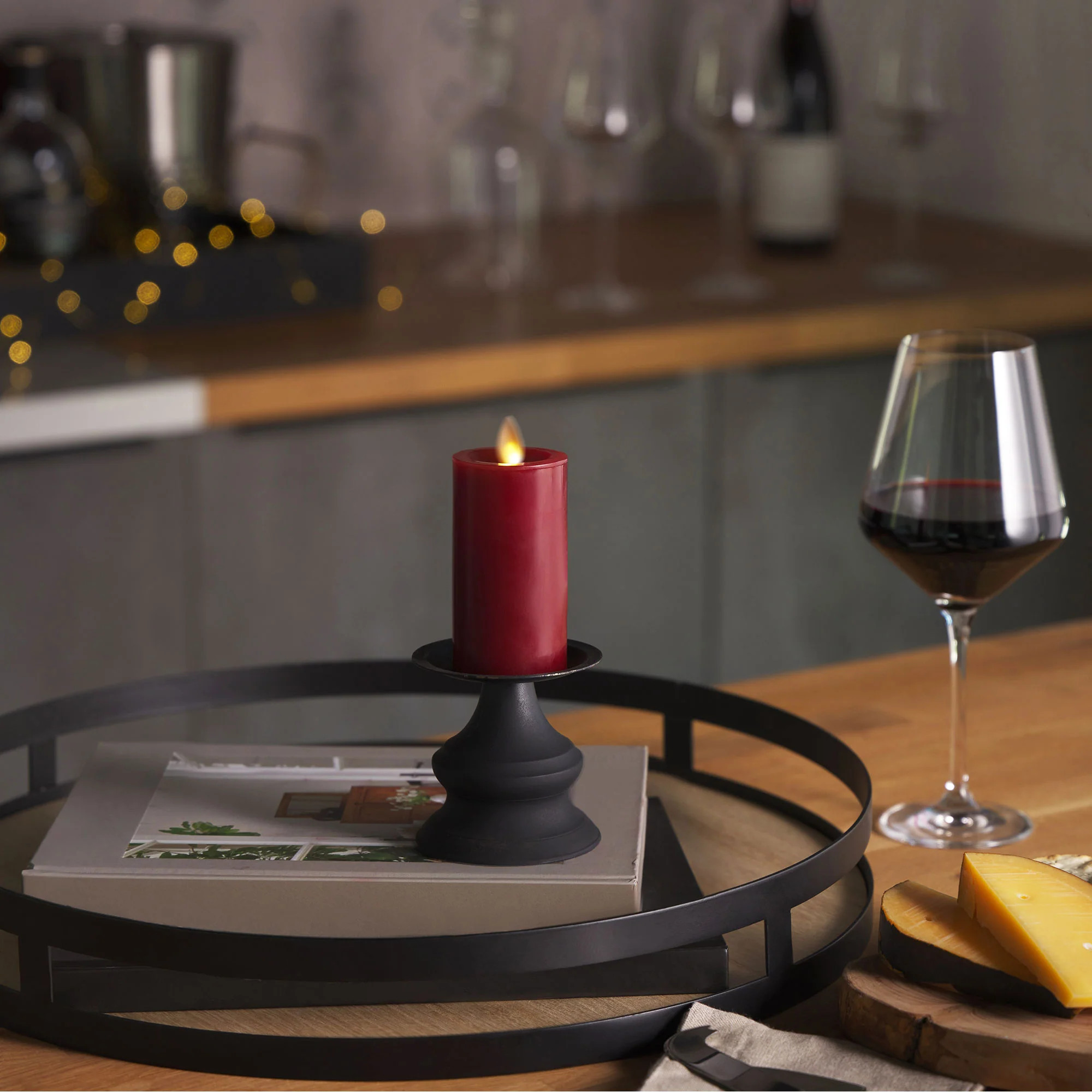 Burgundy Flameless Candle Slim Pillar | Luminara