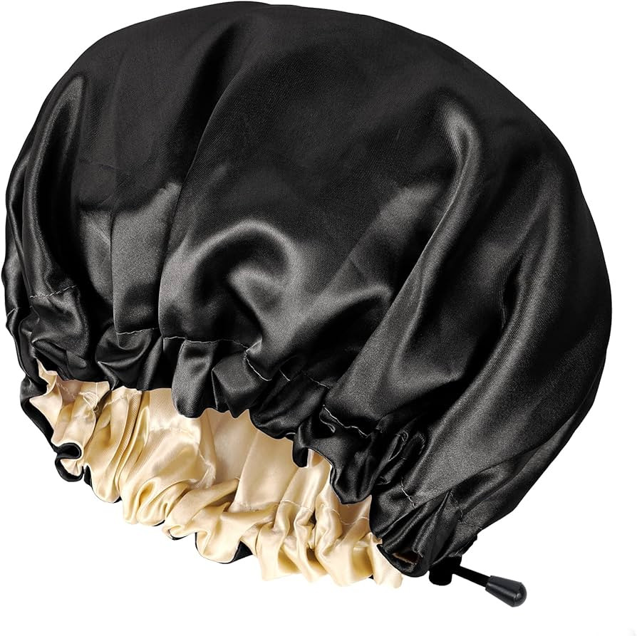 CHORHA Satin Sleep Cap,Double-Sided Adjustable Sleep Bonnet,Bonnet Cap for Sleep (Black) | Amazon (US)