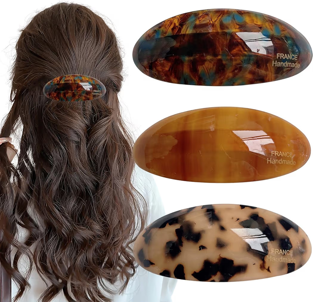 3 PCS Acetate Hair Barrette,Large Vintage Hair Barrette for Women,French Tortoise Shell Hair Clip... | Amazon (US)