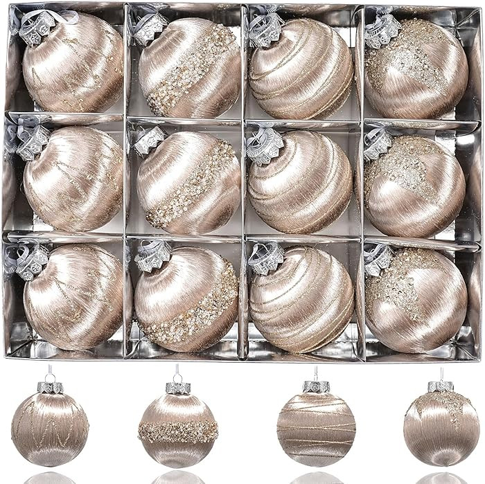12 Pcs Luxury Christmas Ball Ornaments Set - 3.15 Inch Shatterproof Silk Satin Xmas Ball Decorati... | Amazon (US)