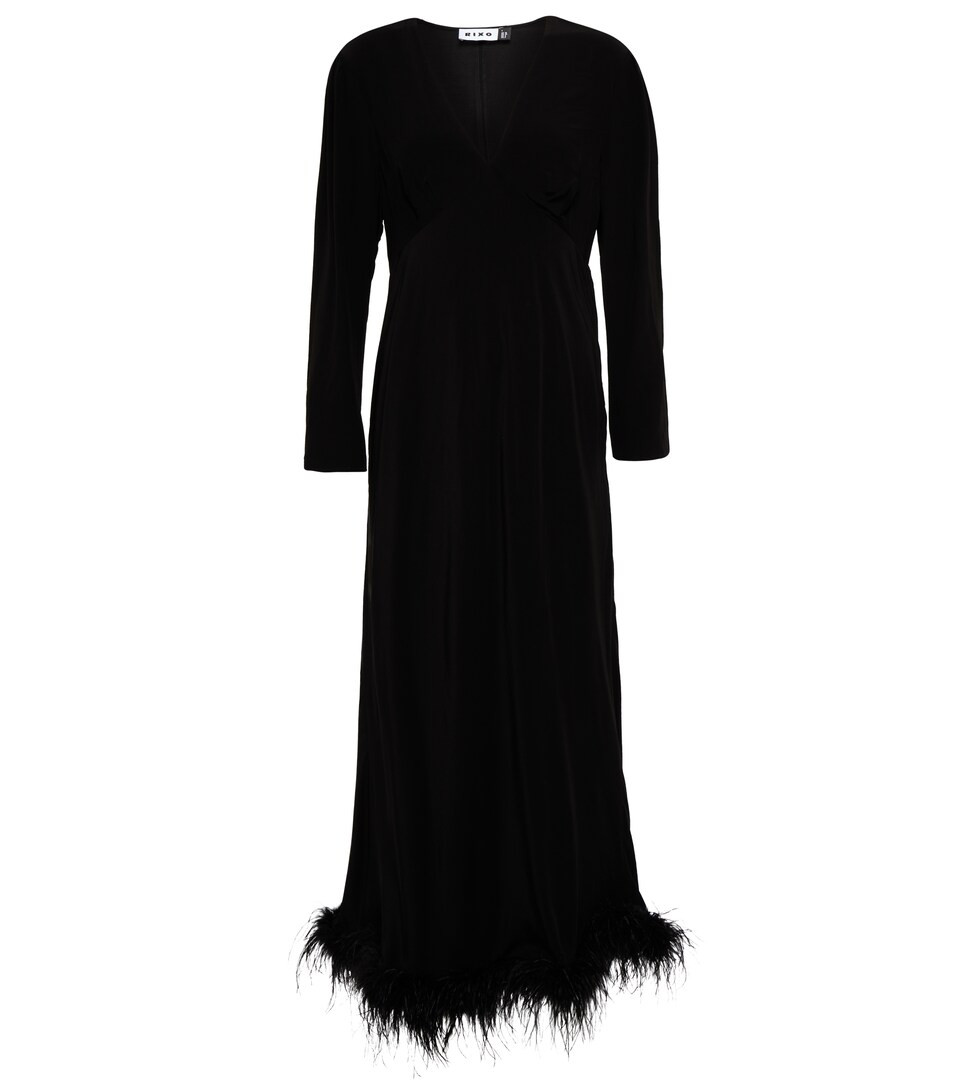 Mya feather-trimmed midi dress | Mytheresa (INTL)