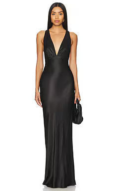 Shona Joy La Lune Plunged Cross Back Maxi Dress in Black from Revolve.com | Revolve Clothing (Global)