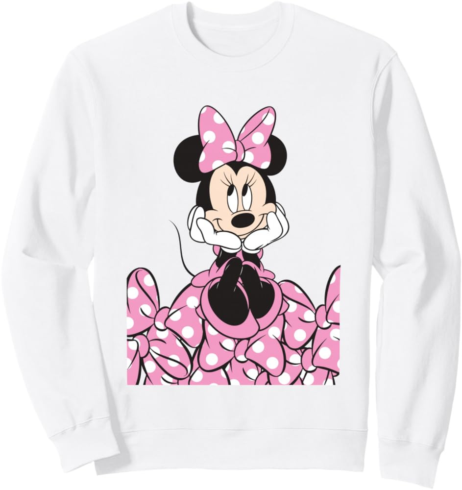 Disney Mickey And Friends Minnie Pink Polka Dot Bow Stack Sweatshirt | Amazon (US)