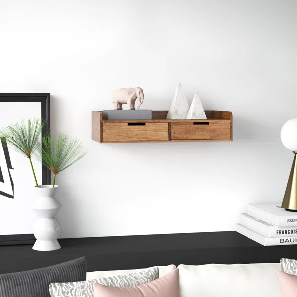 Casiano Solid Wood Floating Shelf with Drawer | Wayfair North America