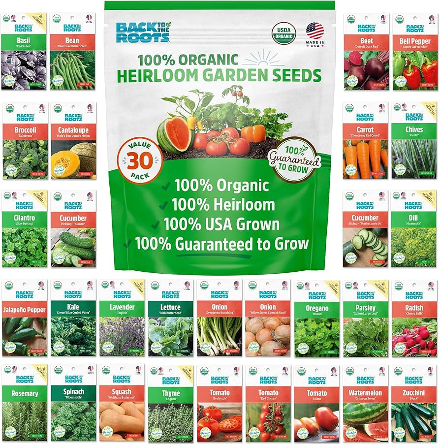 Back to the Roots Heirloom Organic, Non-GMO & USA Grown Seeds, 30ct Herb, Fruit, and Veggies, Ass... | Amazon (US)