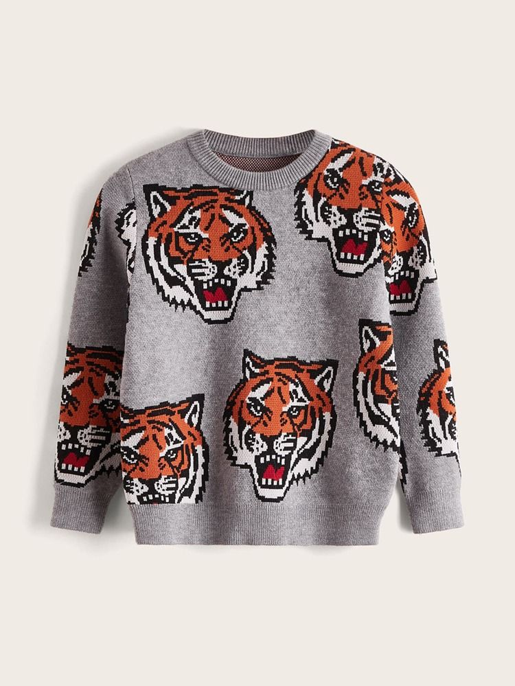 SHEIN Toddler Boys Tiger Pattern Sweater | SHEIN