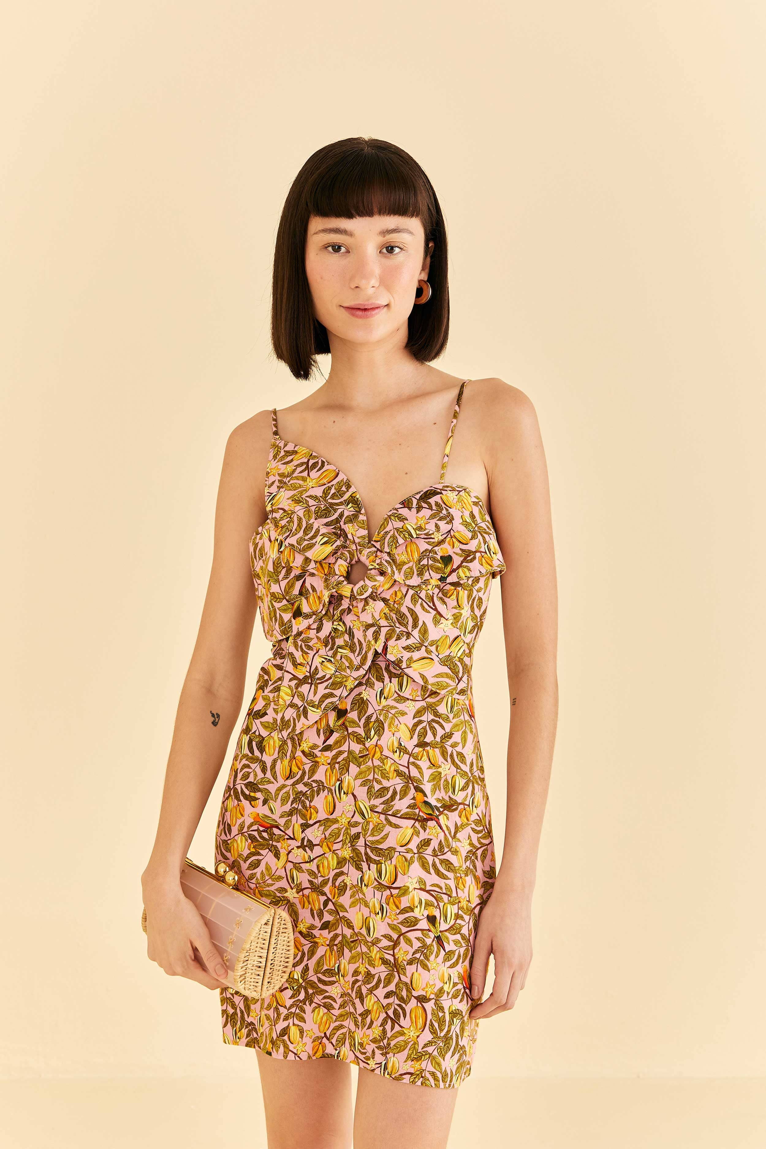 Light Pink Star Fruit Flower Mini Dress | FarmRio (US)