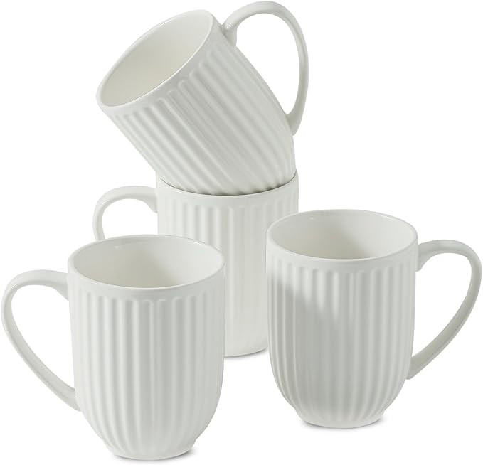 Hasense Ceramic Coffee Mugs Set of 4, 16 Oz Large Ribbed Coffee Cups with Big Handle, Unique Mode... | Amazon (US)