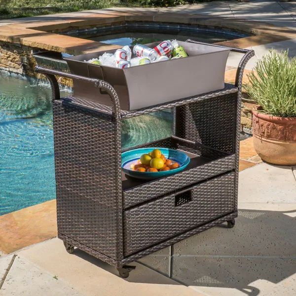 Ravenna Outdoor Wicker Bar Cart by Christopher Knight Home | Bed Bath & Beyond