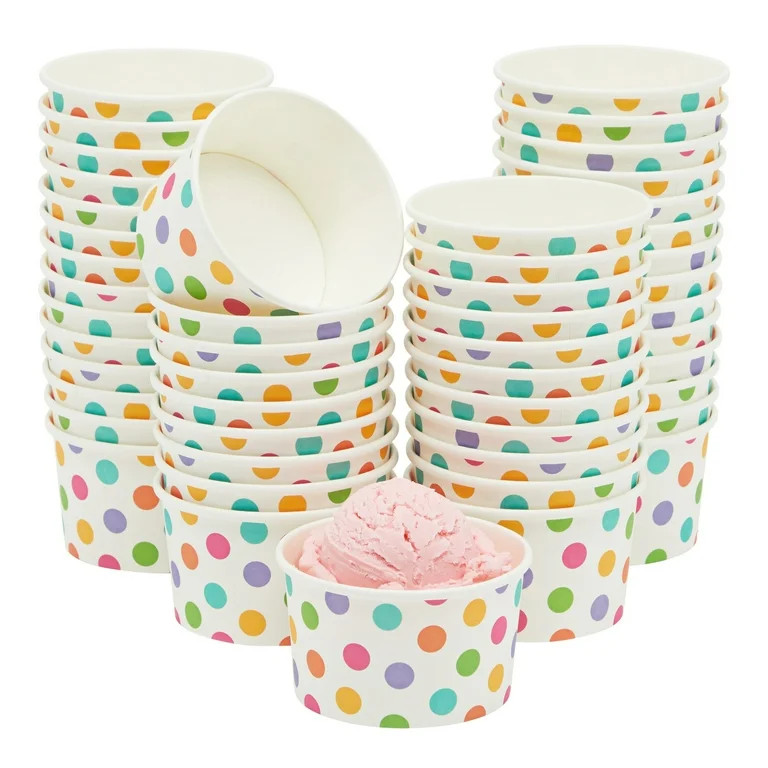 50 Pack Rainbow Polka Dot Paper Ice Cream Cups, Dessert Bowls for Sundae Bar, Frozen Yogurt (8 oz... | Walmart (US)