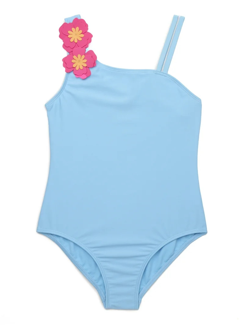 Wonder Nation Girls Floral Applique One-Piece Swimsuit with UPF 50, Sizes 4-16 - Walmart.com | Walmart (US)