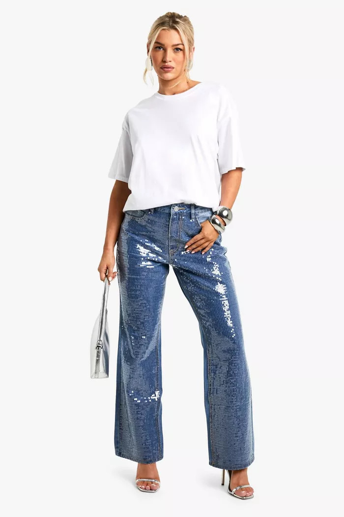 Sequin Straight Leg Jeans | boohoo (US & Canada)