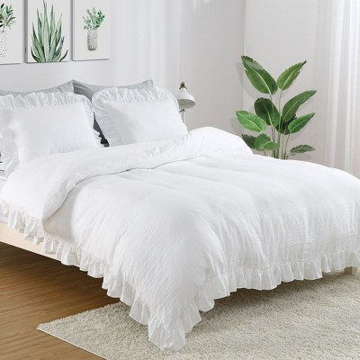 Ruffle Duvet Cover Set, Soft Washed Microfiber Vintage French Country Duvet Cover Set with Button Closure | Target