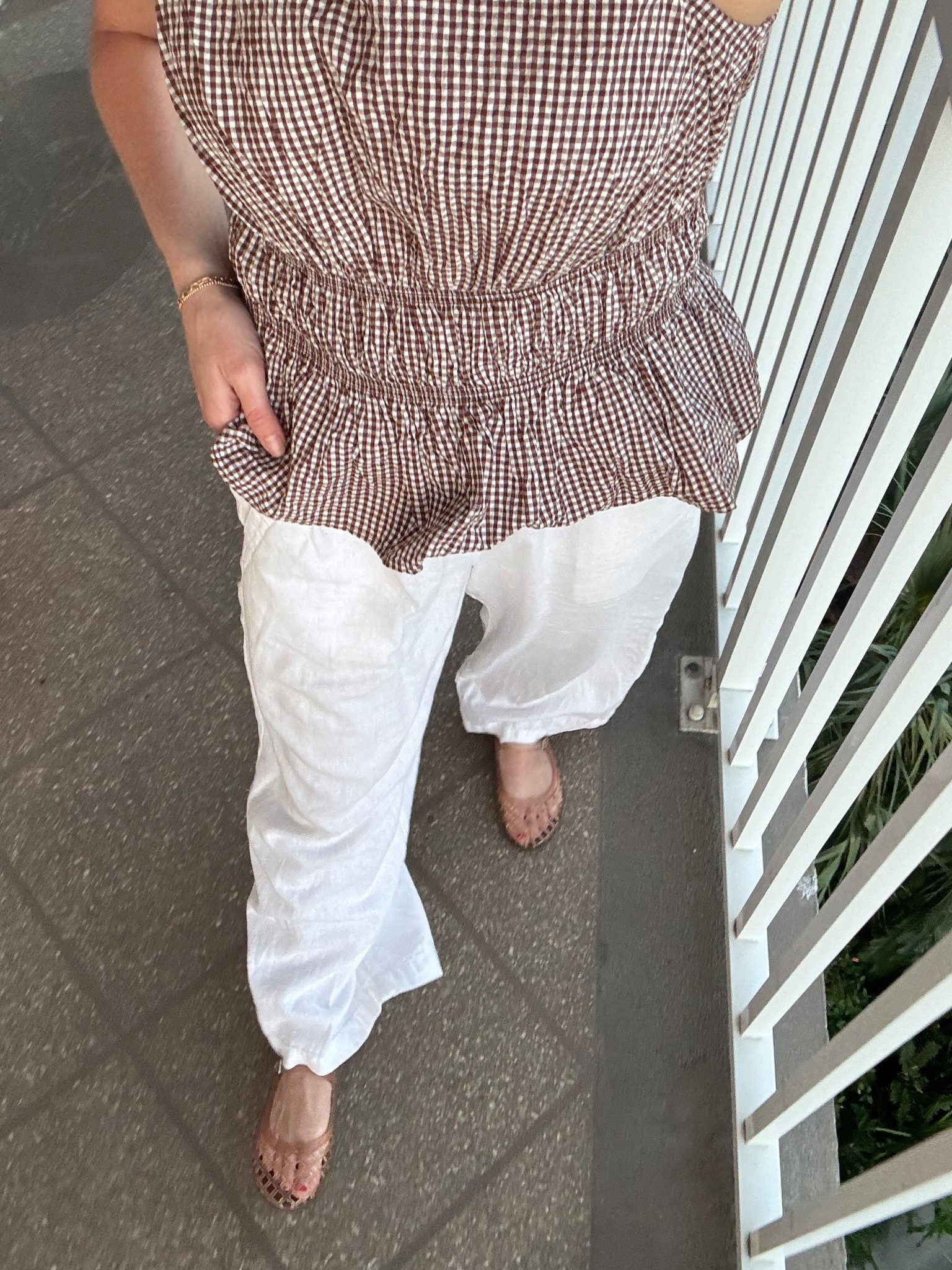 OOTD for spring break vacation in st Pete ☀️🤎 

Mrsmeganjane, Women’s spring style, vacation outfit women’s, gingham top, jelly sandals, Mary Jane sandals 

#LTKootd #LTKTravel #LTKmomlife