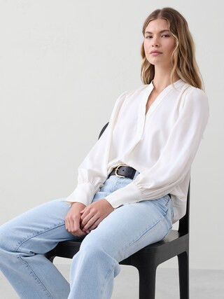Crepe Volume-Sleeve Blouse | Banana Republic Factory