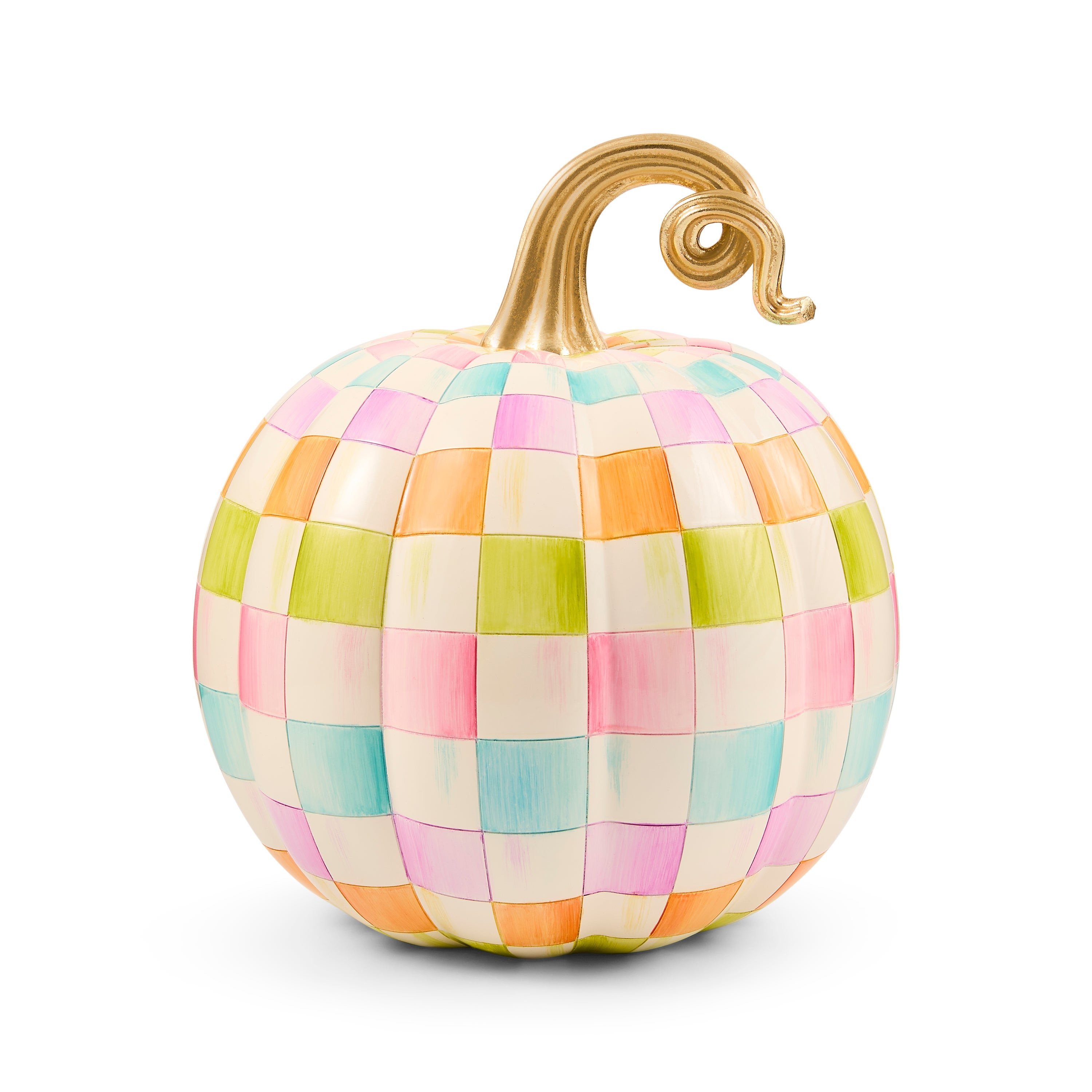 MacKenzie-Childs Multi Check Medium Pumpkin Figurine | MacKenzie-Childs