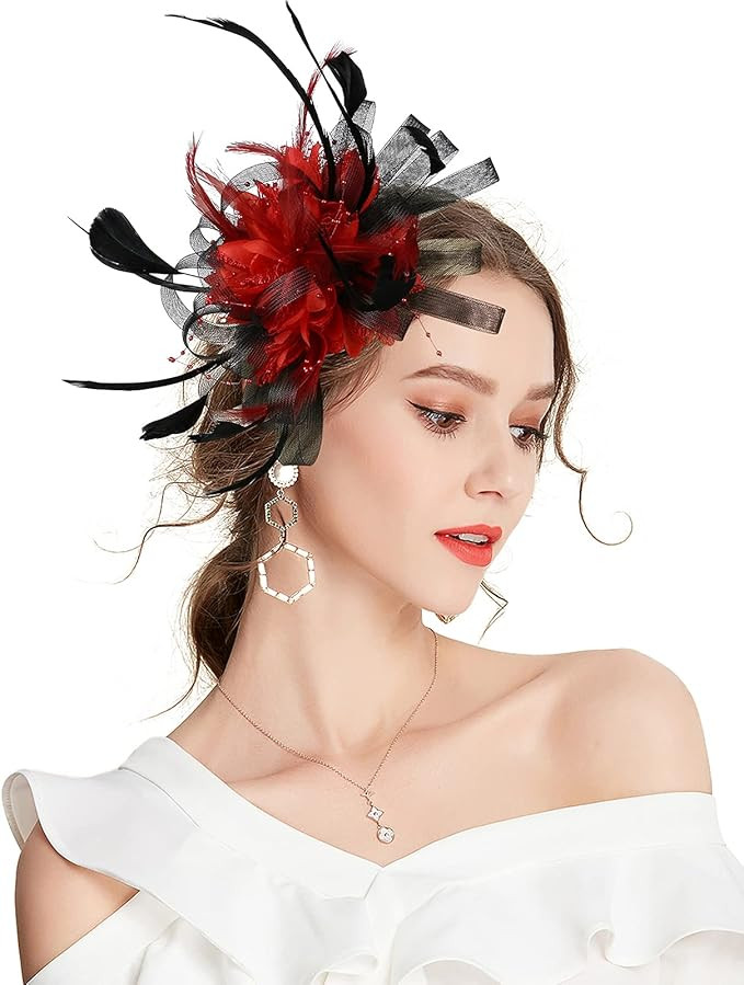 Fascinator Hats for Women Feather Flower Hair Clip Brooch Wedding Tea Party Hat Derby Race Headwe... | Amazon (US)