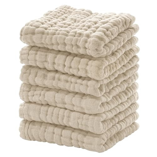 Looxii Muslin Baby Washcloths 6 Pack, 100% Cotton Baby Wash Cloths for Baby Face Body, 12x12 inches Soft Absorbent Muslin Burp Cloths Face Towels for Newborns | Amazon (US)