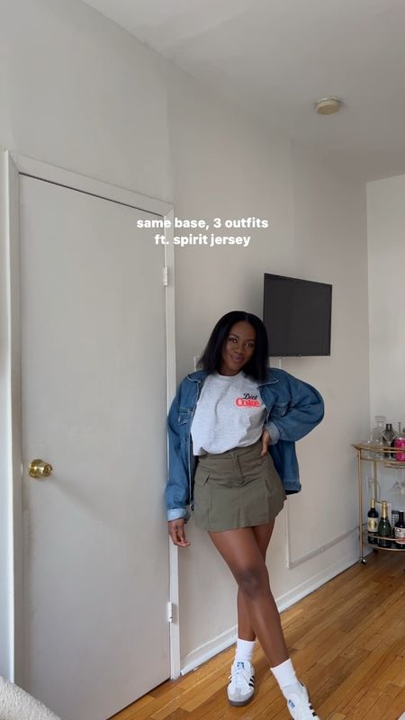 Spirit jersey, outfit inspo, casual outfit, everyday outfit, outfit ideas, relaxed outfit, denim skirt, ootd, knee high boots, spring outfits

#LTKfindsunder100 #LTKsalealert #LTKSpringSale