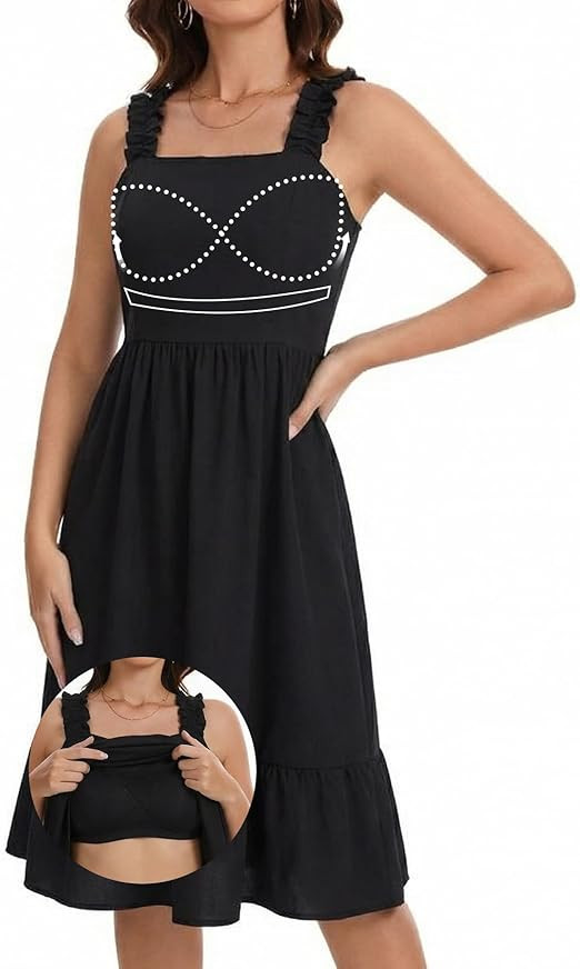 Womens Summer Ruffle Dresses with Built in Bras Sleeveless A-line Flowy Sundress 2026 Beach Vacat... | Amazon (US)