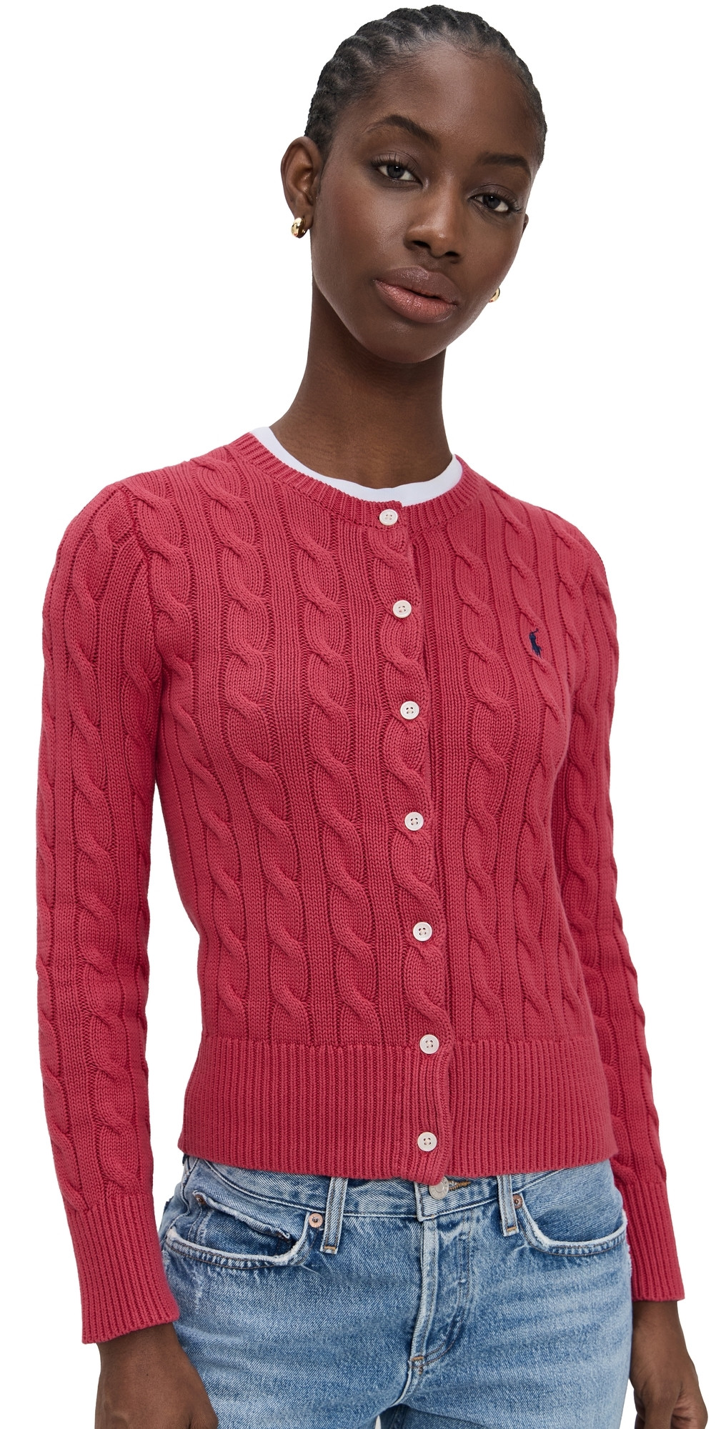 Polo Ralph Lauren Cotton Cable Long Sleeve Cardigan Nantucket Red S | Shopbop