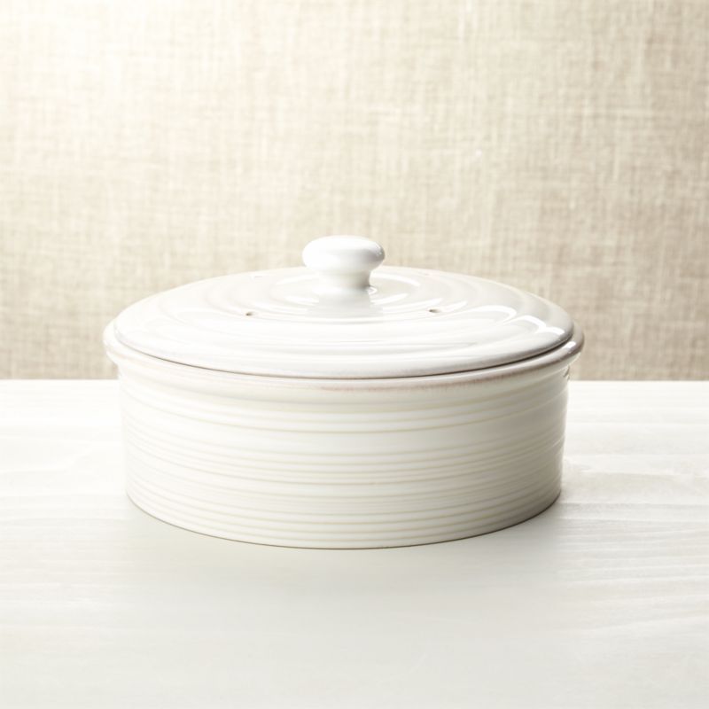 Farmhouse White Pancake Warmer. 9.5" dia. x 3.25"H | Crate & Barrel