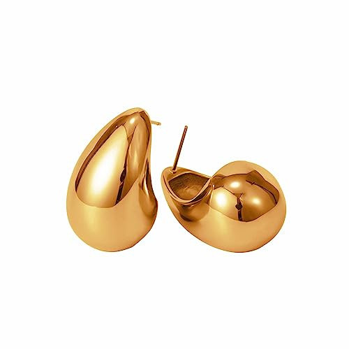 Tear Drop Earrings For Women, Chunky Gold Hoop Earring Lightweight Hollow Open Eardrop Trending Statement Pierced Polished Hypoallergenic Gift Jewelry(Hollow Gold) | Amazon (US)