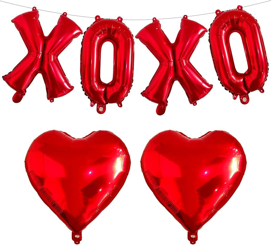 Xoxo-balloons heart-balloon 6Pcs 16in Red XO Heart Balloons Banner for Valentine's DAY Wedding Ce... | Amazon (US)