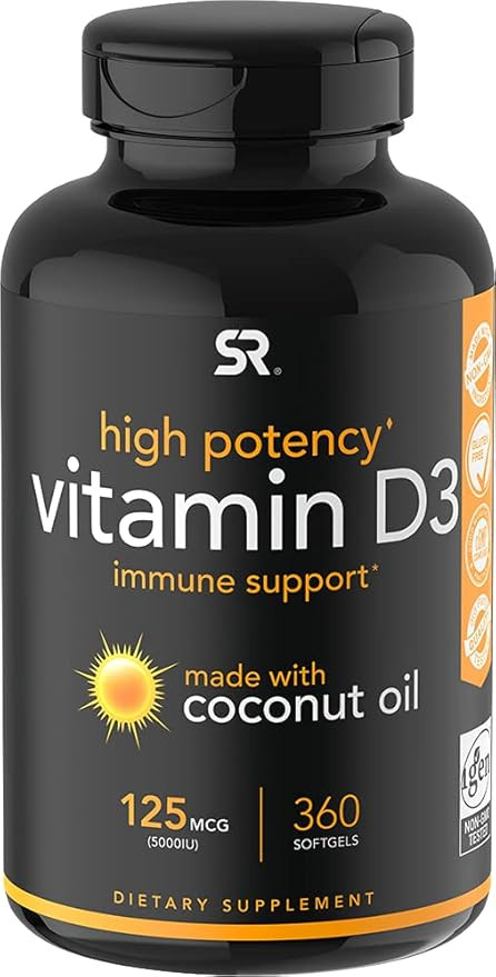 Vitamin D3 5000iu (125mcg) with Coconut Oil ~ High Potency Vitamin D for Immune & Bone Support ~ ... | Amazon (US)