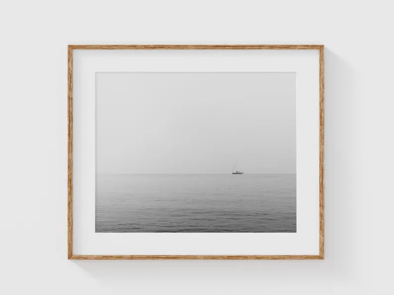 Fine Art Seascape Photography Print Minimalist Sailboat on Calm Waters, Tranquil Seascape for Coa... | Etsy (US)