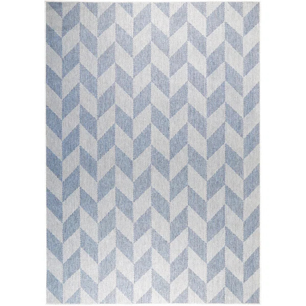 Nicole Miller New York Patio Country Calla Herringbone Indoor/Outdoor Area Rug, Blue/Grey | Wayfair North America