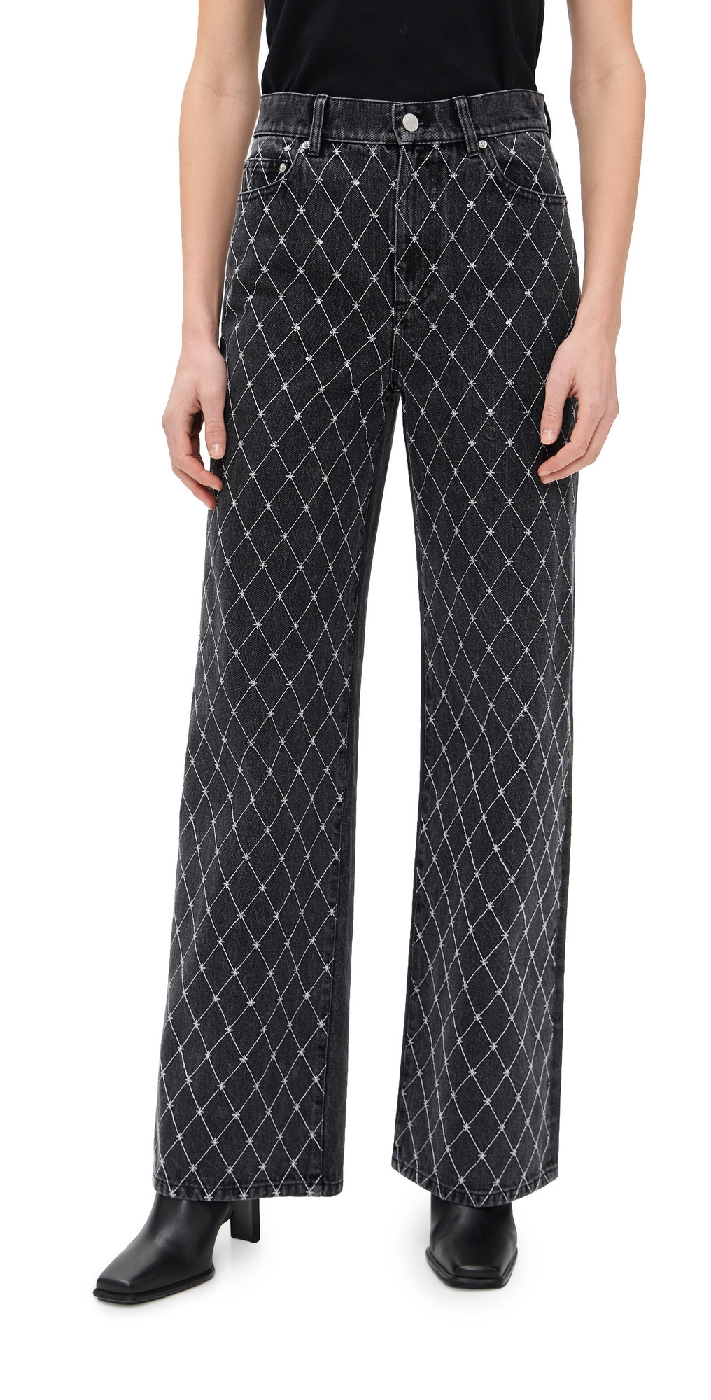 LE JEAN Column High Rise Jeans with Diamond Stitch Stonewashed Black 27 | Shopbop