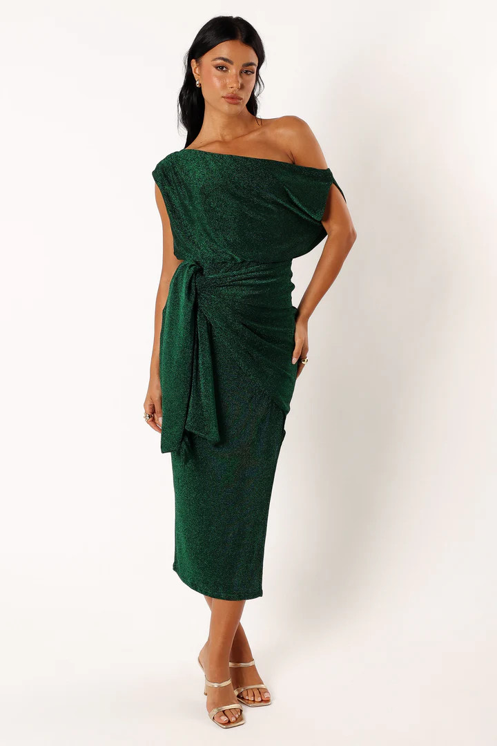 Santiago Off Shoulder Midi Dress - Emerald | Petal & Pup (US)