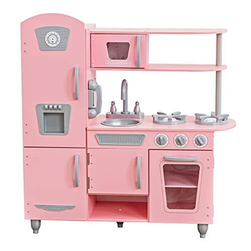 KidKraft Vintage Wooden Play Kitchen with Pretend Ice Maker and Play Phone, Pink, Gift for Ages 3+ | Amazon (US)