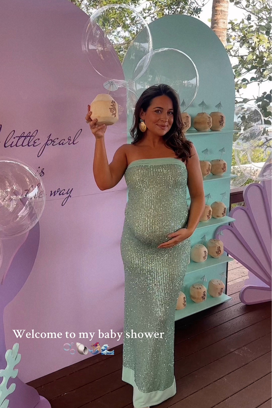 My beach themed baby shower 🐚 Can’t wait to meet you sweet girl 💜#babyshower #babyshowerdress #babyshowerideas #babygirl #babyshowerdecorations #firsttimemom #babyshowertheme #beachbabyshower