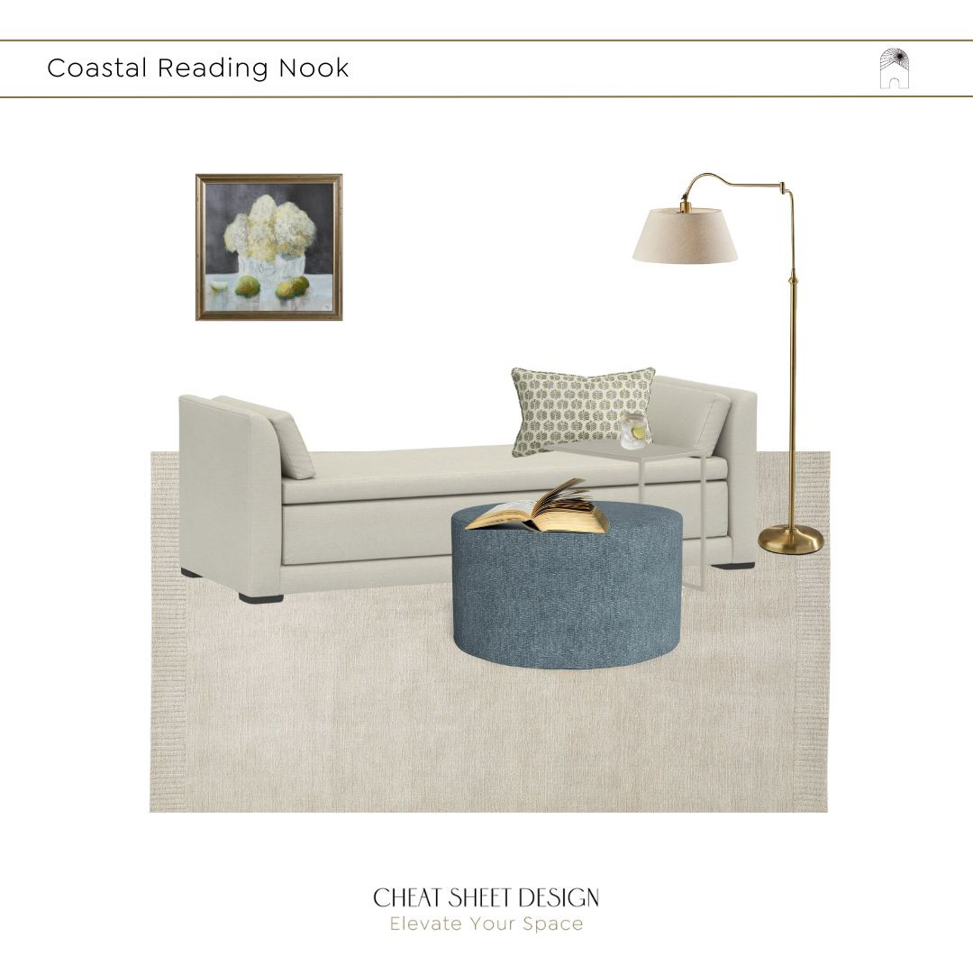 Coastal Reading Nook | neutral palette with pops of blue and green to compliment the hydrangea garden outside the windows.  

 #LTKHome #LTKStyleTip #LTKFamily