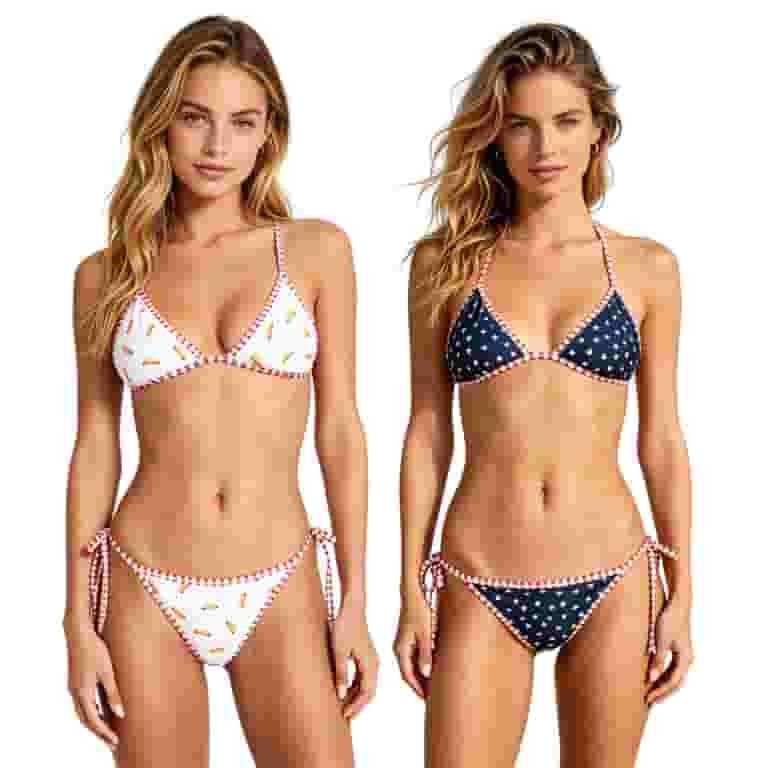 Hotdog Reversible Bikini Set, Women’s 2-Piece Triangle Halter Top & Panties, Flip from White Ho... | Walmart (US)