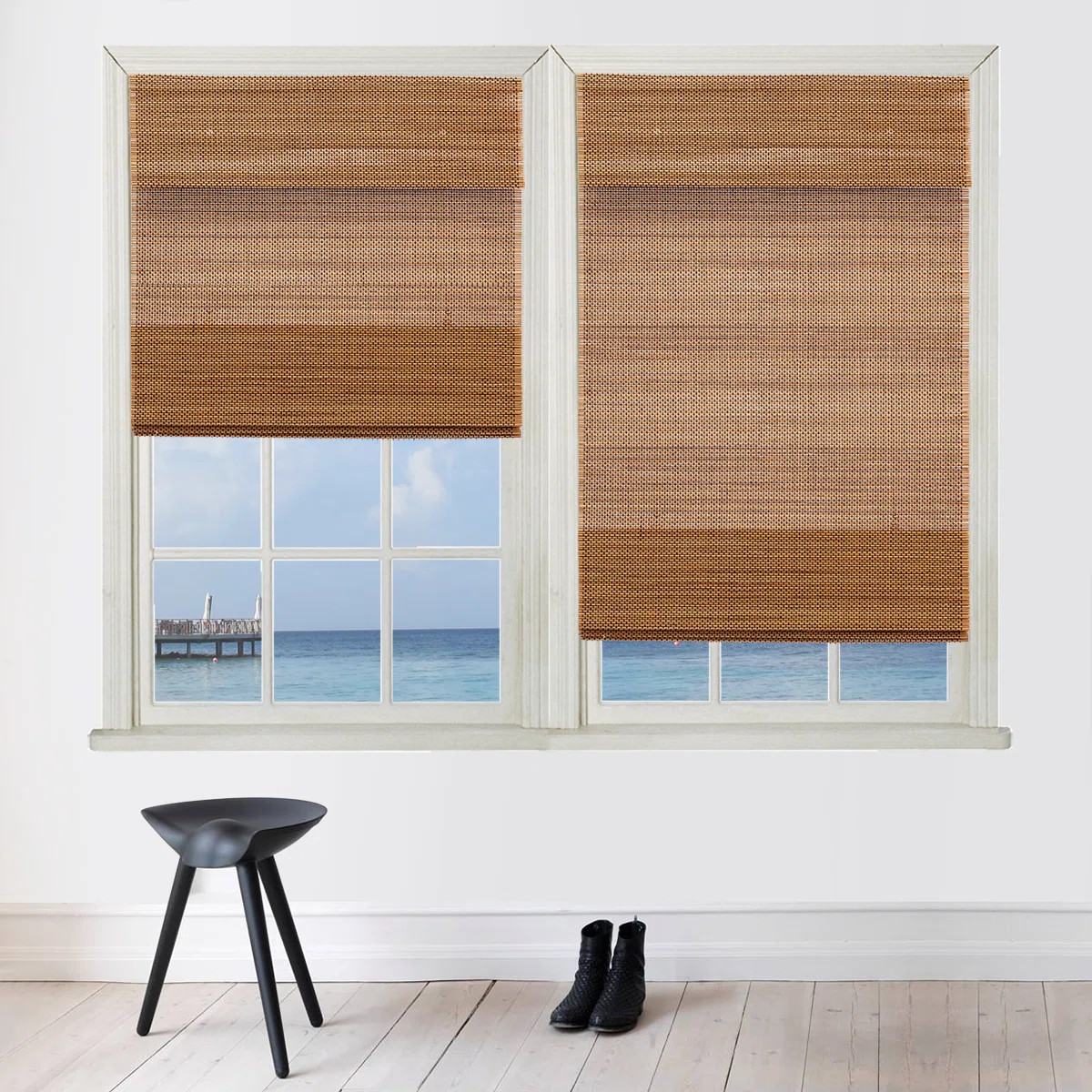 Cordless  Roman Window Blind Sun Shade, Light Filtering Shades With Valance - Natural Woven | Wayfair North America