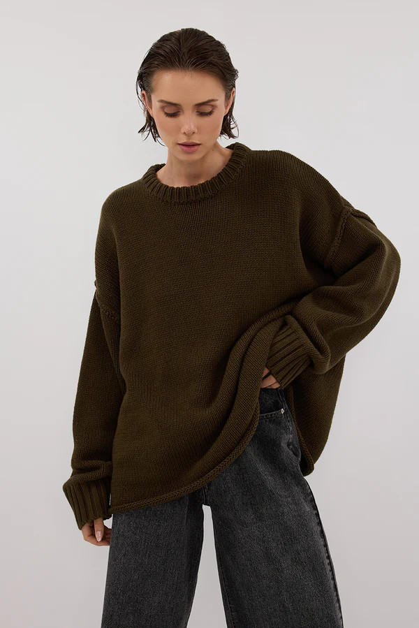 ROY OLIVE LONGLINE KNIT JUMPER | DISSH