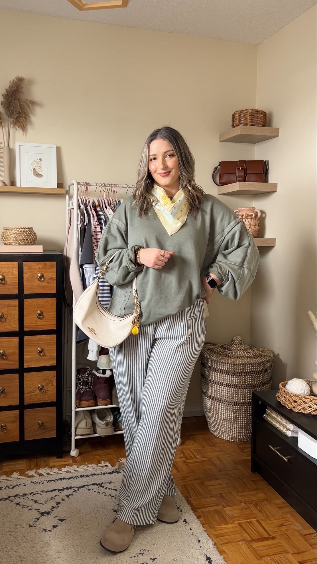 Easy spring outfit! Wearing M in the sage green sweatshirt, it runs big. Linked this year’s version of my striped linen wide leg pants, I wear L tall. Love the butter yellow bandana for a fun pop of color & print! Canadian Old Navy links are under “similar products”


#LTKsummer #LTKmidsize #LTKsale
