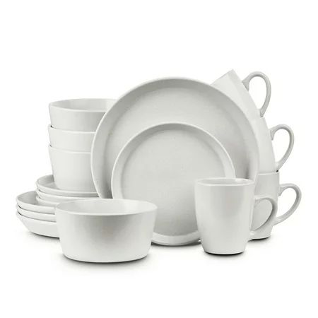 Stone Lain 16 Pieces Stoneware Round Dinnerware Set Service for 4 2-Tone Glazed in Snow White Modern | Walmart (US)